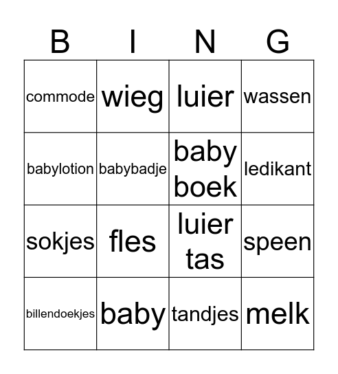 Baby Bingo  Bingo Card