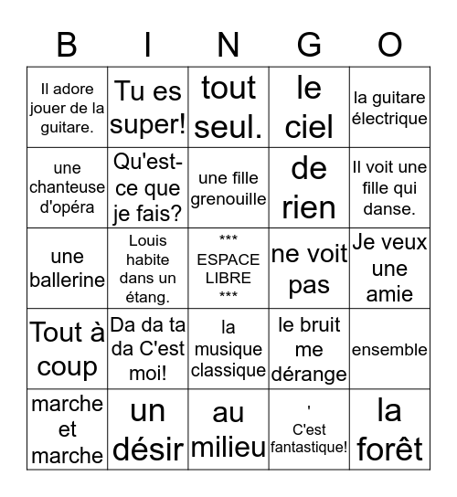 Louis la grenouille Bingo Card