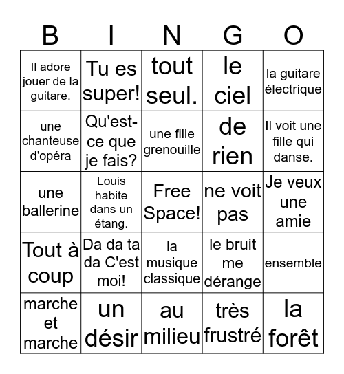 Louis la grenouille Bingo Card