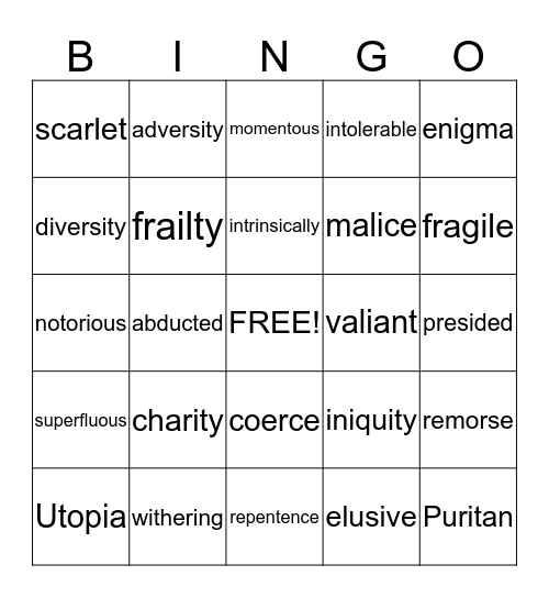American Lit. - Unit 1 Vocabulary Bingo Card