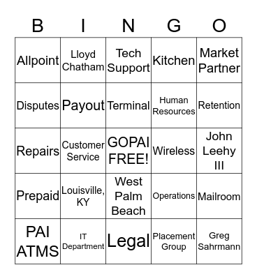 GO PAI BINGO Card