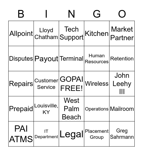 GO PAI BINGO Card