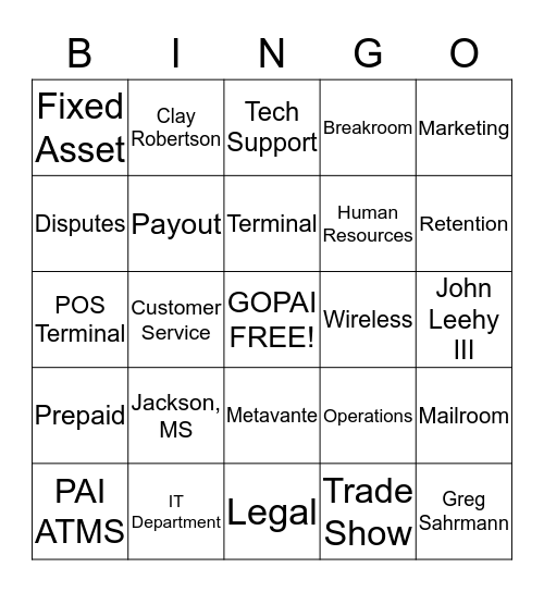 GO PAI BINGO Card