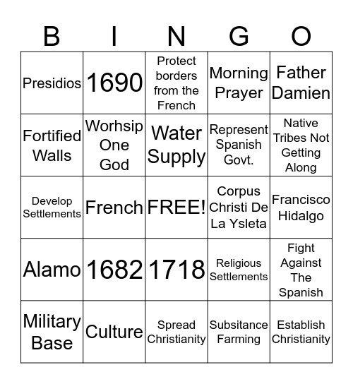 Missions Bingo Card