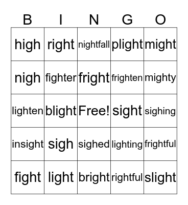igh Bingo Card
