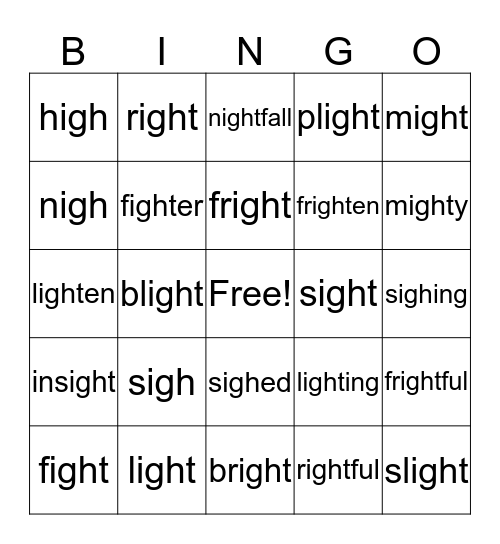 igh Bingo Card