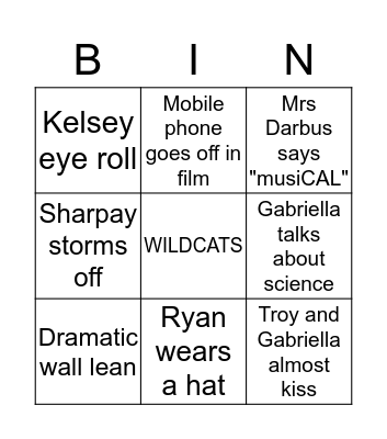 High School Musical Bingo Card