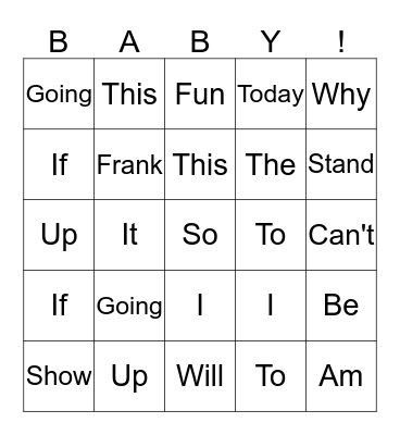 BABY GIRL! Bingo Card