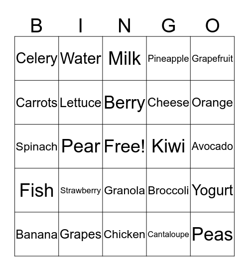 Healthy Kids BINGO Card