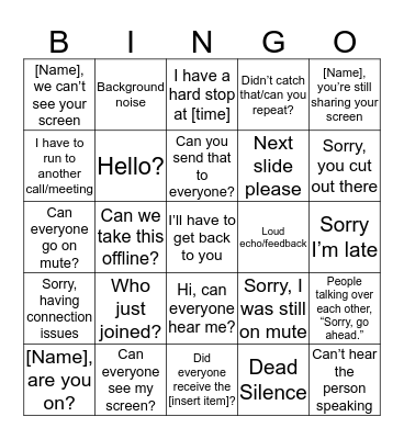 Conference Call Bingo Card