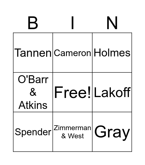 Gender Theory Bingo Card