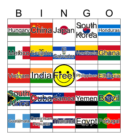 World Flags Bingo Card