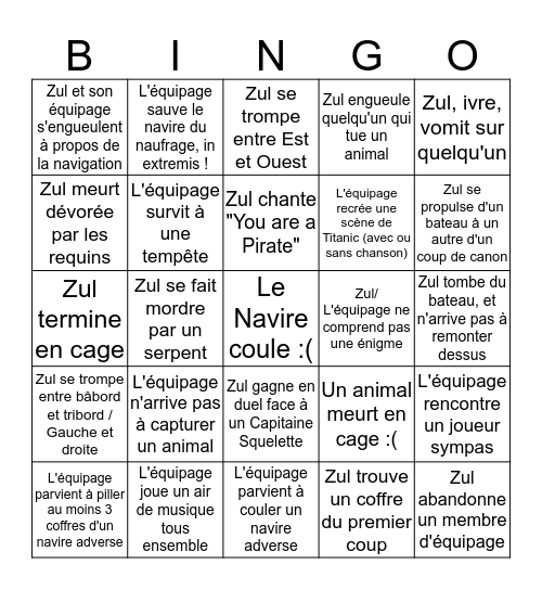 Zul sur Sea of Thieves Bingo Card