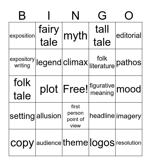 Academic Vocabulary Bingo Card