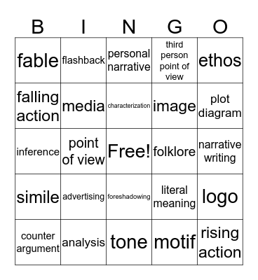 Academic Vocabulary Bingo Card