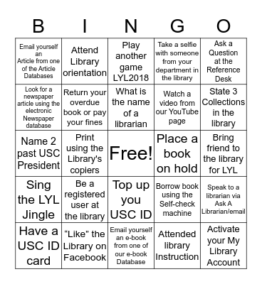 Library Bingo  Bingo Card
