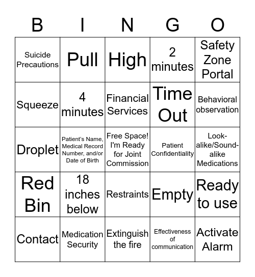 Joint Commission Readiness Bingo Card