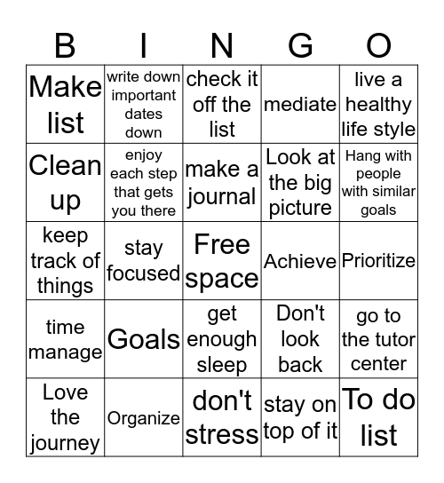 Goals/Organization  Bingo Card