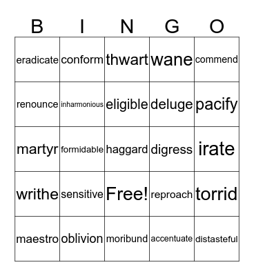 Vocabulary Bingo Card