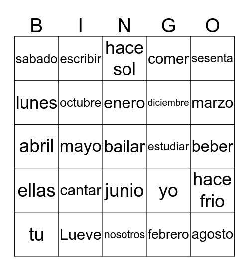 Nueve Semanas  Bingo Card