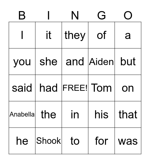 List 1 Bingo Card