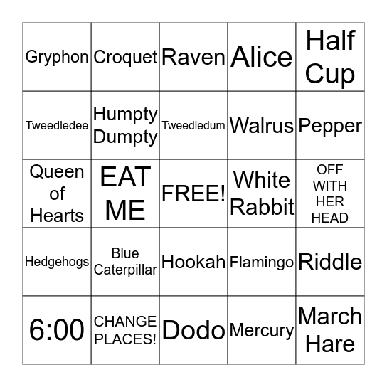 Madhatter Bingo Card
