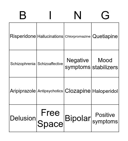 Medication Education Bingo Card