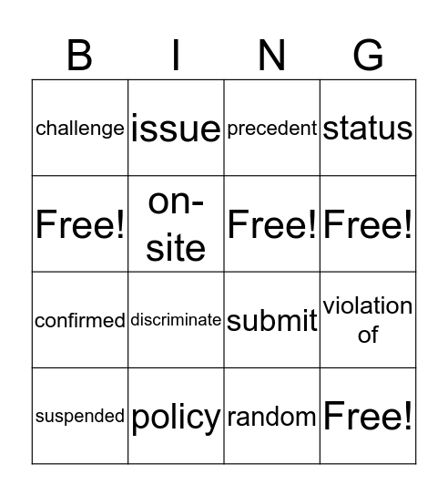 Synonyms Bingo Card