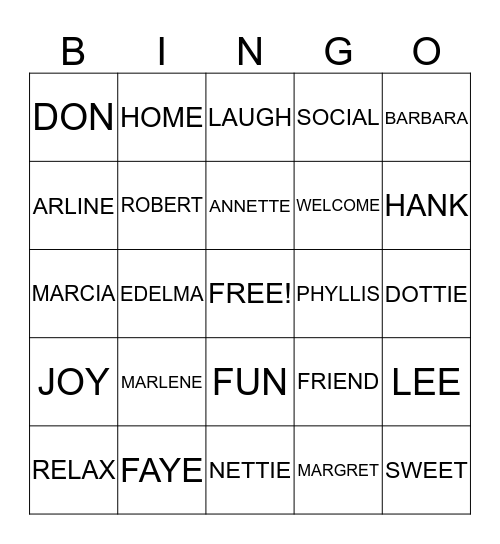 NEW RESIDENTS Bingo Card