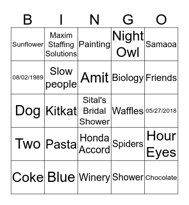 Bride Bingo Card