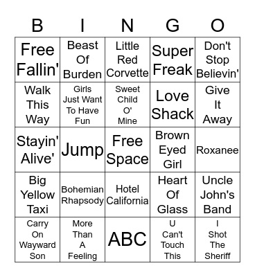 Classics Cards 1 Bingo Card