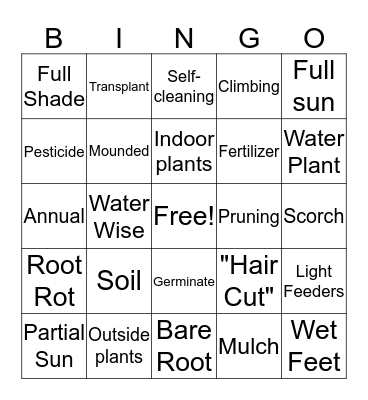Gardening  Bingo Card