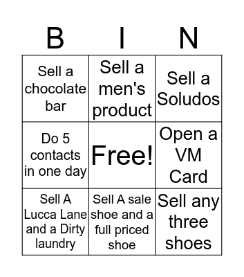 Shoes II Bingo Card