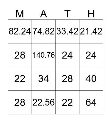 Area of Composite Shapes  Bingo Card