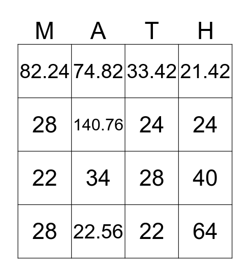 Area of Composite Shapes  Bingo Card