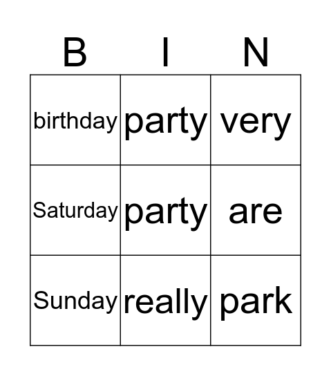 'ar' , 'y' and 'ay' Bingo Card