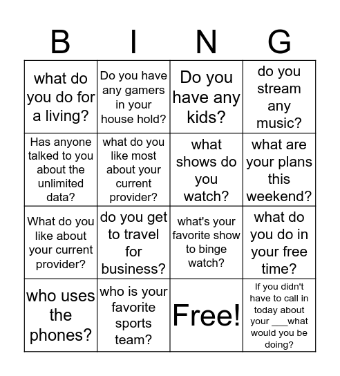 Discovery Bingo Card