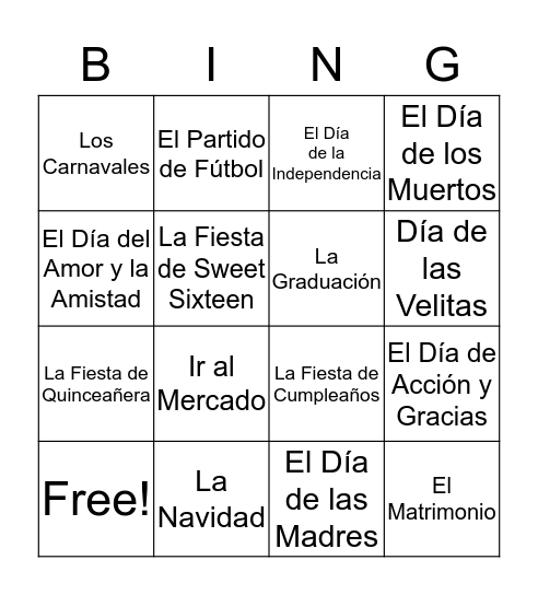 Las Tradiciones Bingo Card