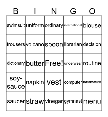 Weeks 2 - 4 Bingo Card