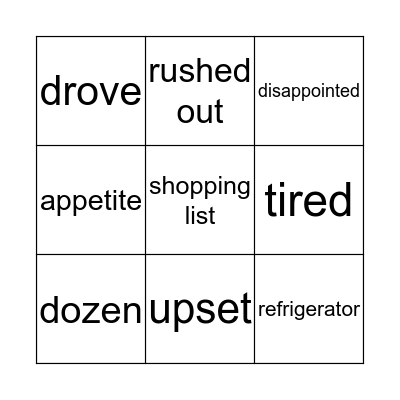Nothing to Eat for Dinner Bingo Card