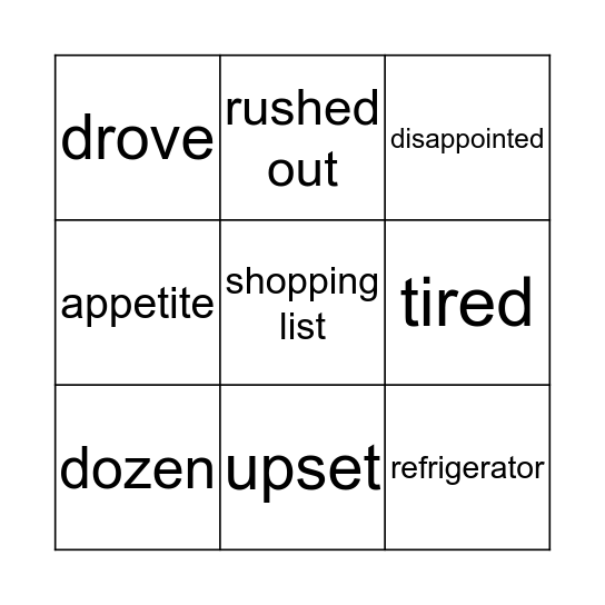 Nothing to Eat for Dinner Bingo Card