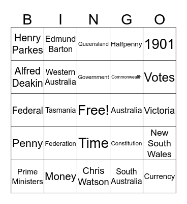 Federation Bingo Card