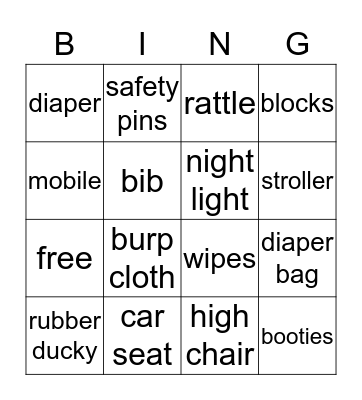 Baby Liam Bingo Card