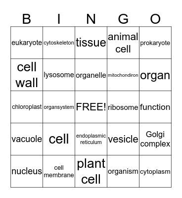 Cells Bingo Card