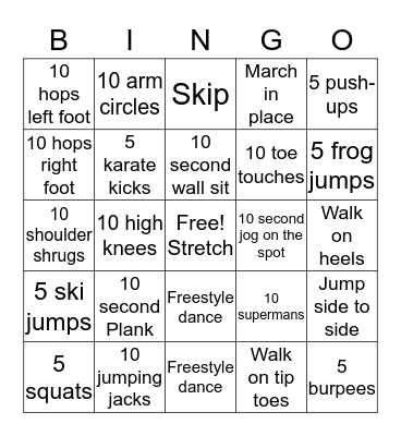 Fitness Bingo with Ms.Maria! Bingo Card