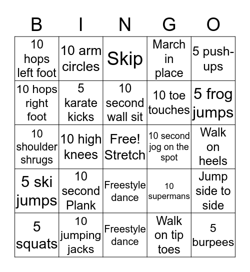 Fitness Bingo with Ms.Maria! Bingo Card