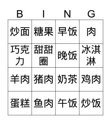 food and drinks 2 Bingo Card