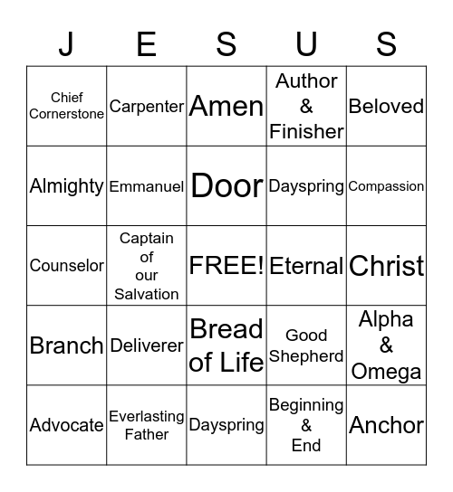 Jesus Is ..... A - E Bingo Card