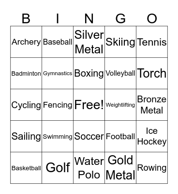 McDowell Olympics Bingo Card