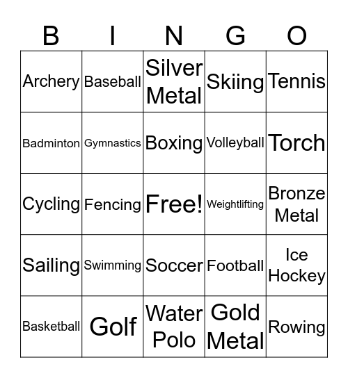 McDowell Olympics Bingo Card